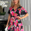 girl in mind pippa wrap skater mini dress black pink large floral img2