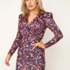 india purple animal long sleeve ruched midi dress img1