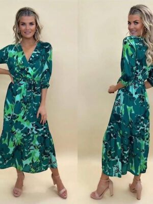 kate pippa boho midi dress in green print img