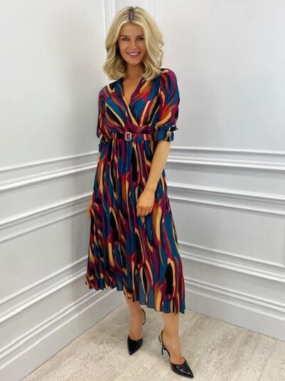 kate pippa positano midi dress in teal tan print img