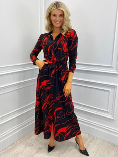 luca print shirt dress black and red img