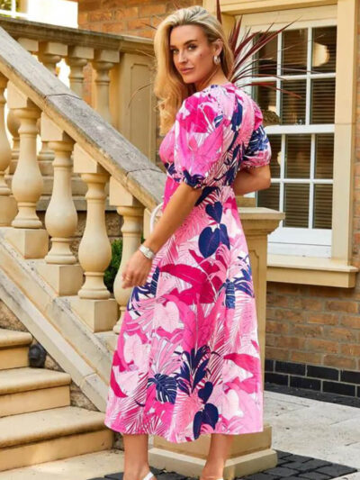 tahlia pink tropical split leg midi dress img2