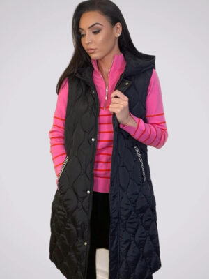 black pixie daisy longline gilet with hood img