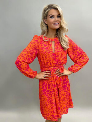 kate and pippa serena printed long sleeve dress in orange img1