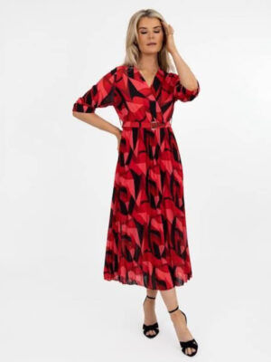 kate pippa positano midi dress in red black print img1