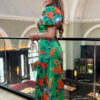 lilith green orange floral puff sleeve high neck midi dress img3