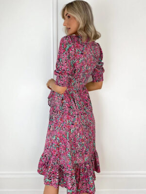 pink print wrap dress img1