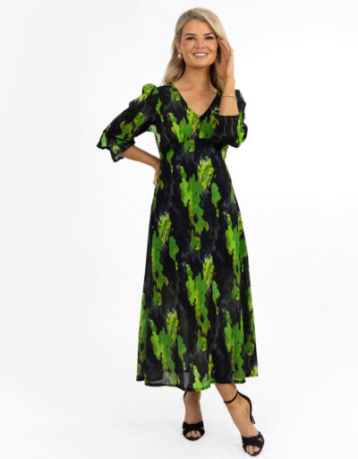 Kate & Pippa Streasa Dress In Black / Green Print - Image 3