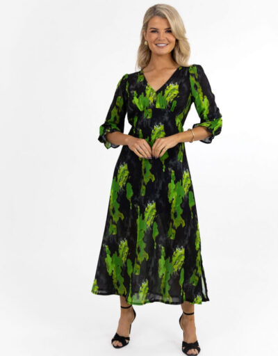 Kate & Pippa Streasa Dress In Black / Green Print